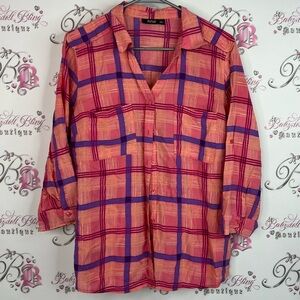 a.n.a button up long sleeve plaid stripes Vibrant Pink and Purple Plaid Top